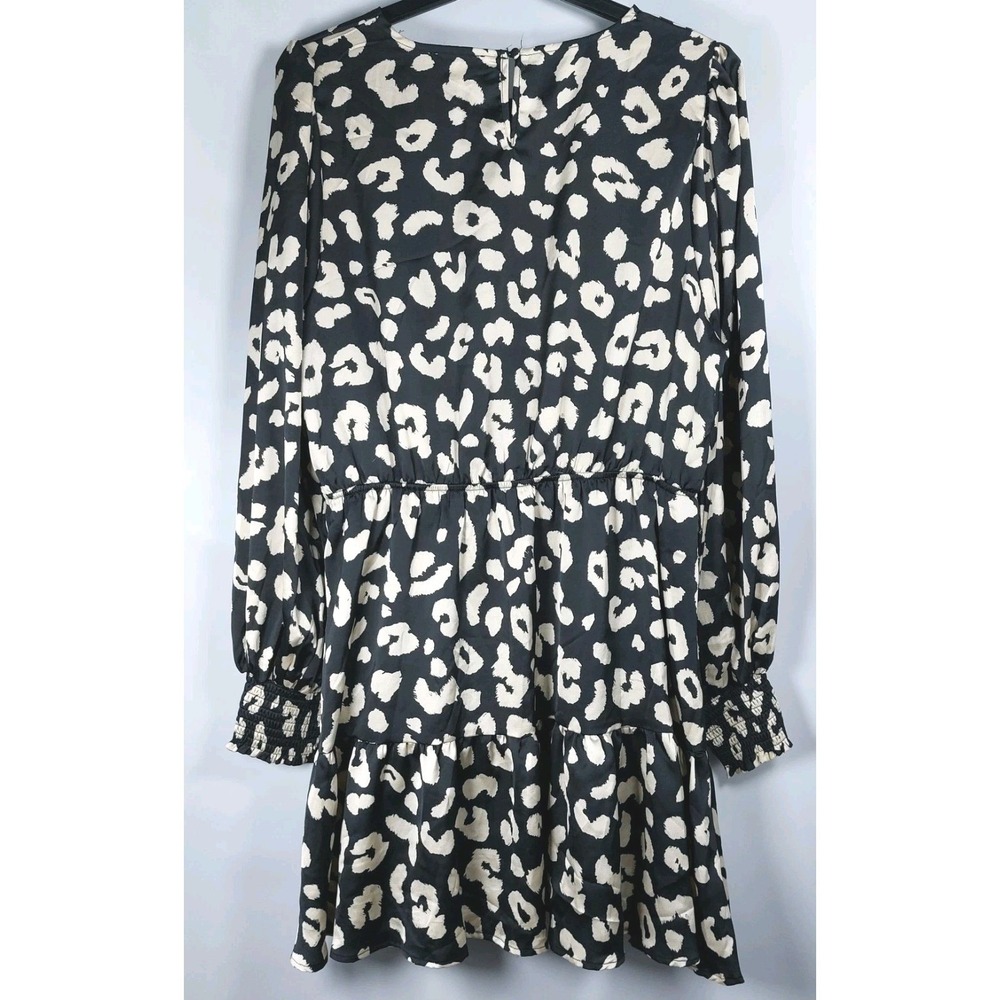 Umgee USA Leopard Print Dress Size 2XL Black Tan Smocked Cuff Long Sleeve - Picture 2 of 8
